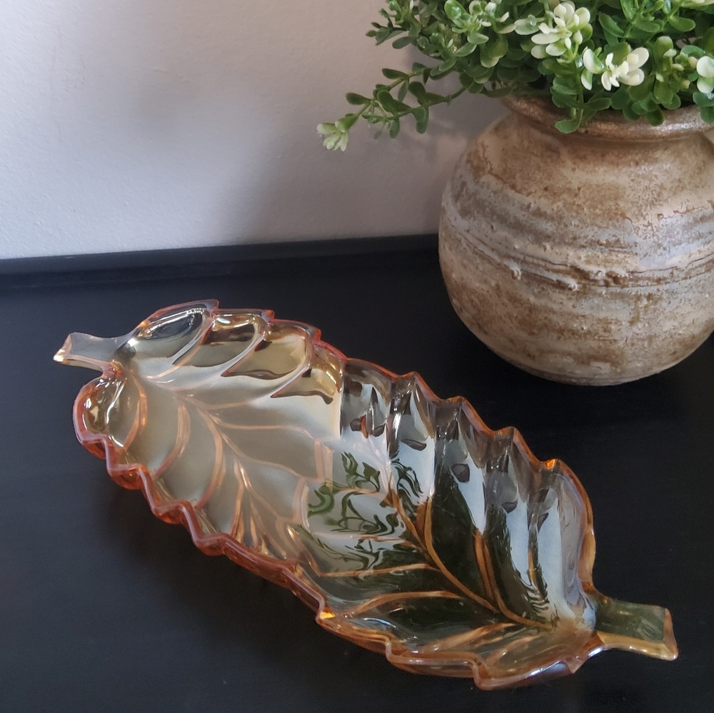 Vintage Marigold Candy Nut Double Leaf Dish